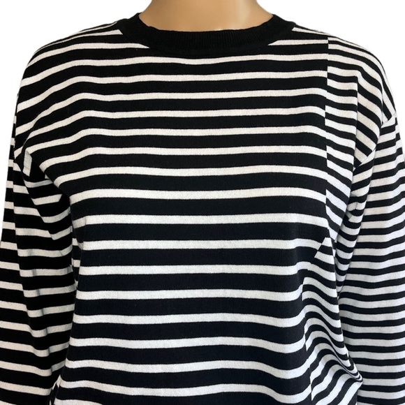 SPRING & MERCER Black White Striped Tie Waist Top Sz Small - Picture 2 of 8